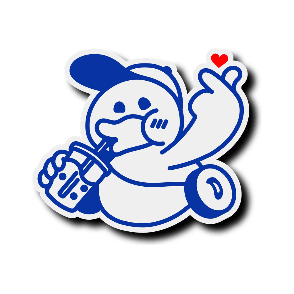 Mascota Ducky celebrando con un bubble tea